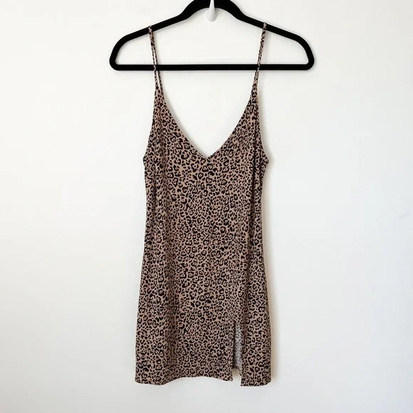 Reformation Marlowe Leopard Print Mini Dress V-Neck Side Slit - Picture 5 of 16
